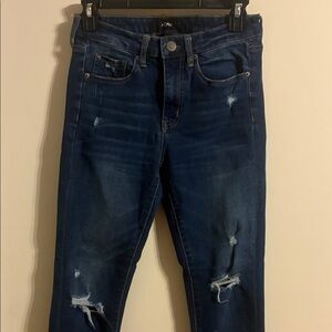 Stylish Dark Blue Distressed High Rise Jegging  Jeans